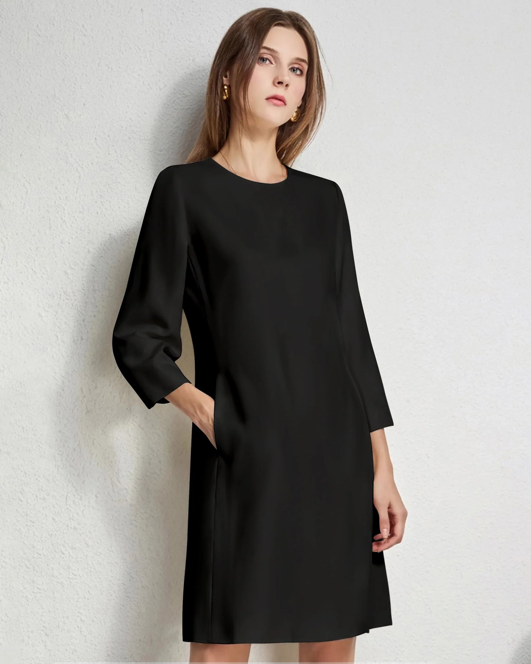 40 Momme Knee-length Silk Dress, Black