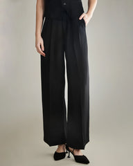 40 Momme Wide Leg Silk Pants, Black