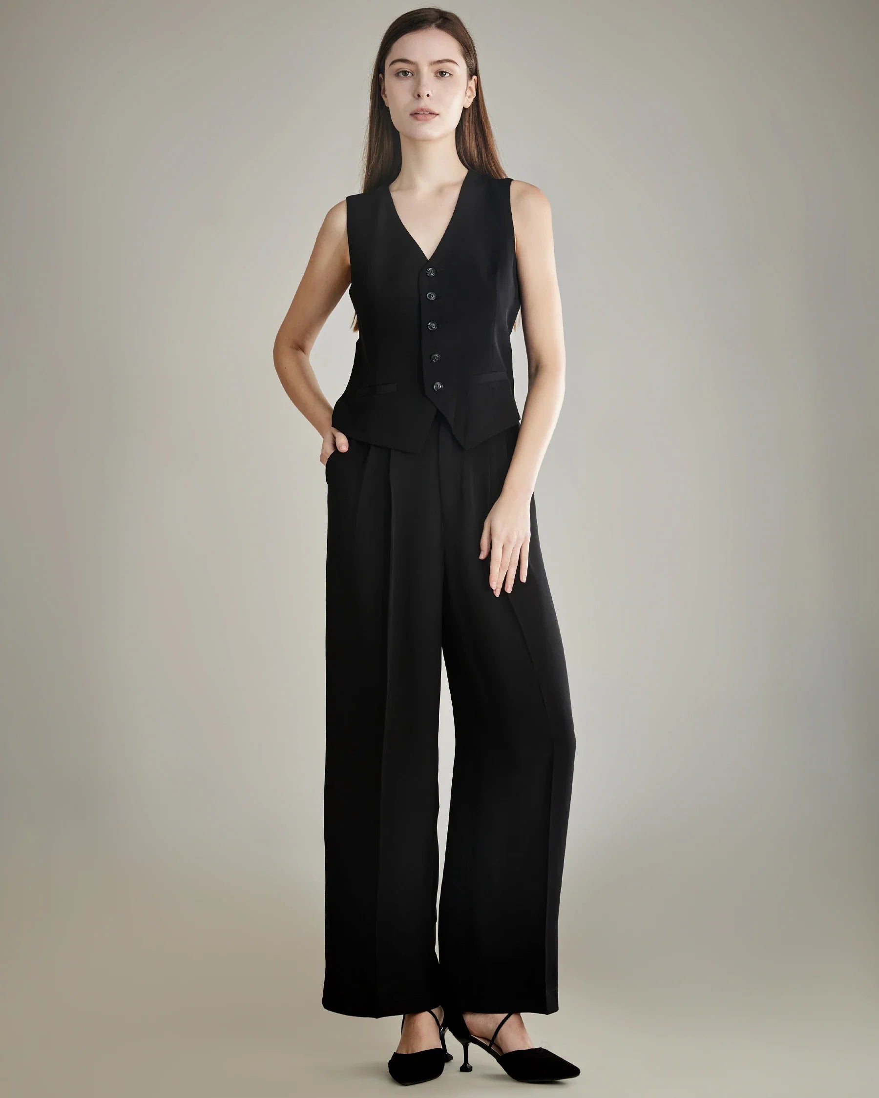 40 Momme Wide Leg Silk Pants, Black