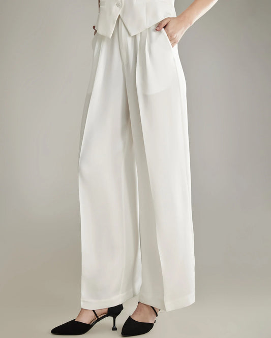 40 Momme Wide Leg Silk Pants, White