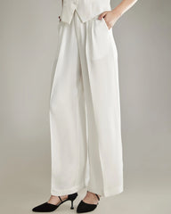 40 Momme Wide Leg Silk Pants, White