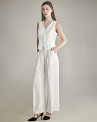 40 Momme Wide Leg Silk Pants, White