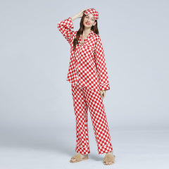 Classic Checkerboard Silk Pajama Set for Women