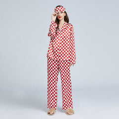 Classic Checkerboard Silk Pajama Set for Women