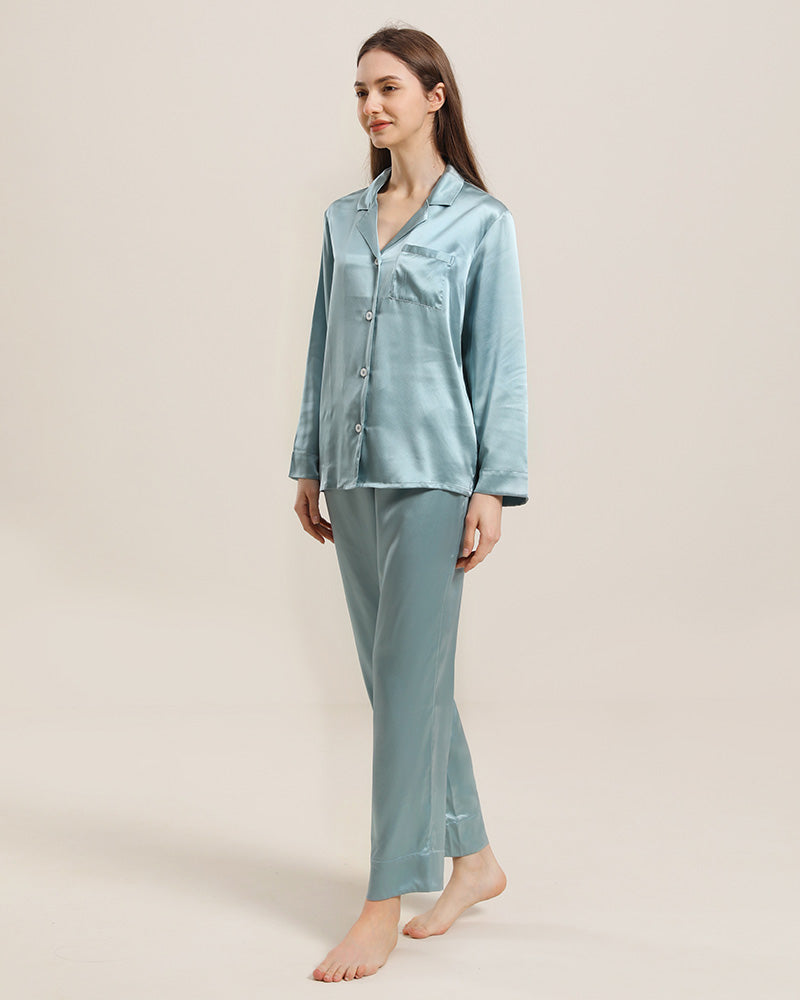 Women's Silk Two Piece Pajamas, Haze Blue