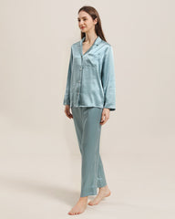 Women's Silk Two Piece Pajamas, Haze Blue
