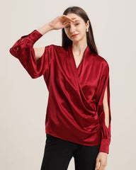 Women's Silk Blouse Shirts with Split Sleeves