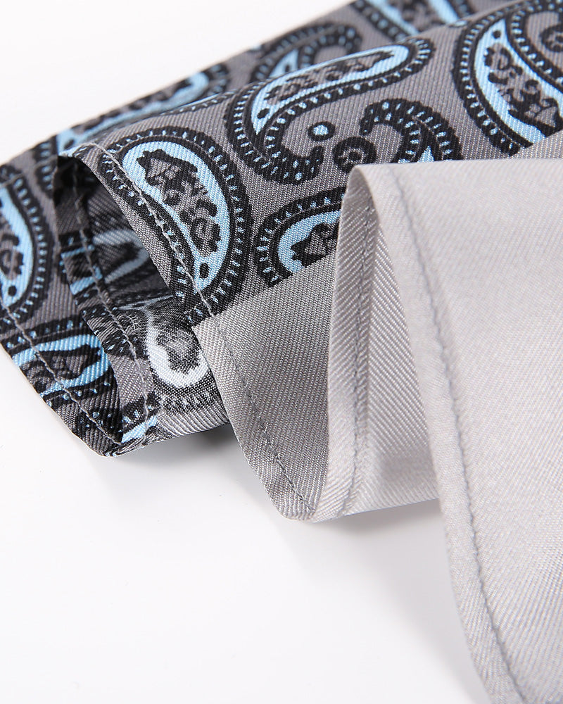 Dark Gray Patched And Printed Pocket Handkerchief - DAISYSILK UK