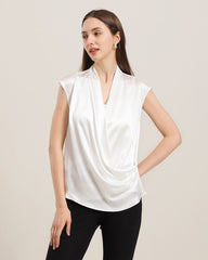 Sleeveless V-Neck Top Silk Blouse
