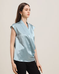 Sleeveless V-Neck Top Silk Blouse