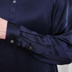 Polo Collar Silk Long Shirt For Men