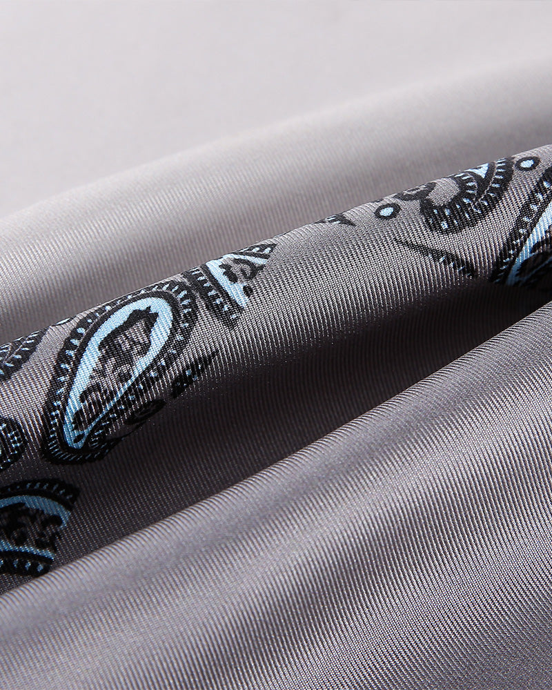 Dark Gray Patched And Printed Pocket Handkerchief - DAISYSILK UK