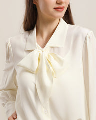 Pure Silk Bow Tie Blouse For Women