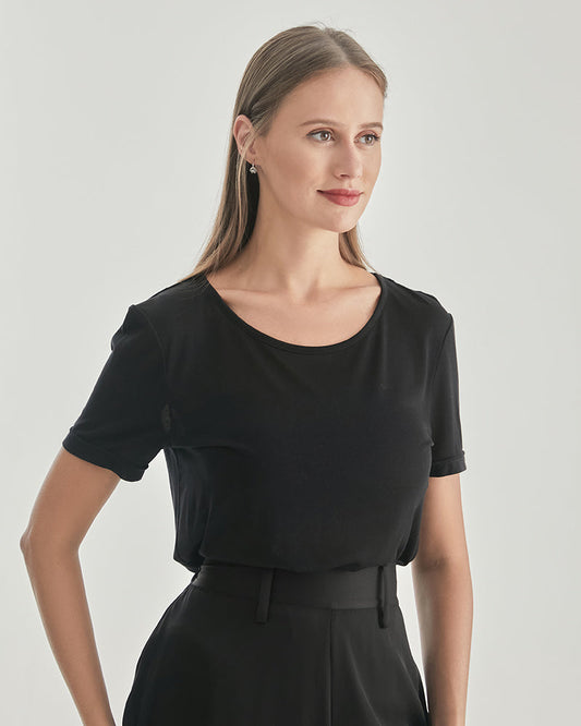 Women Round Neck Silk Knitted T-shirt