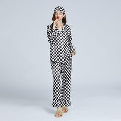Classic Checkerboard Silk Pajama Set for Women