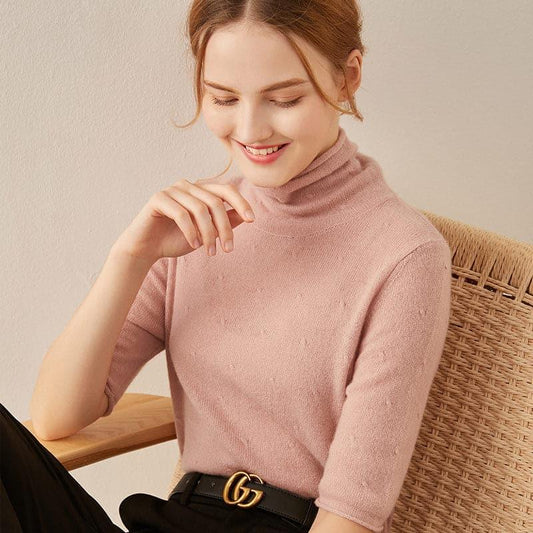 Short Sleeve Turtleneck Cashmere Sweater