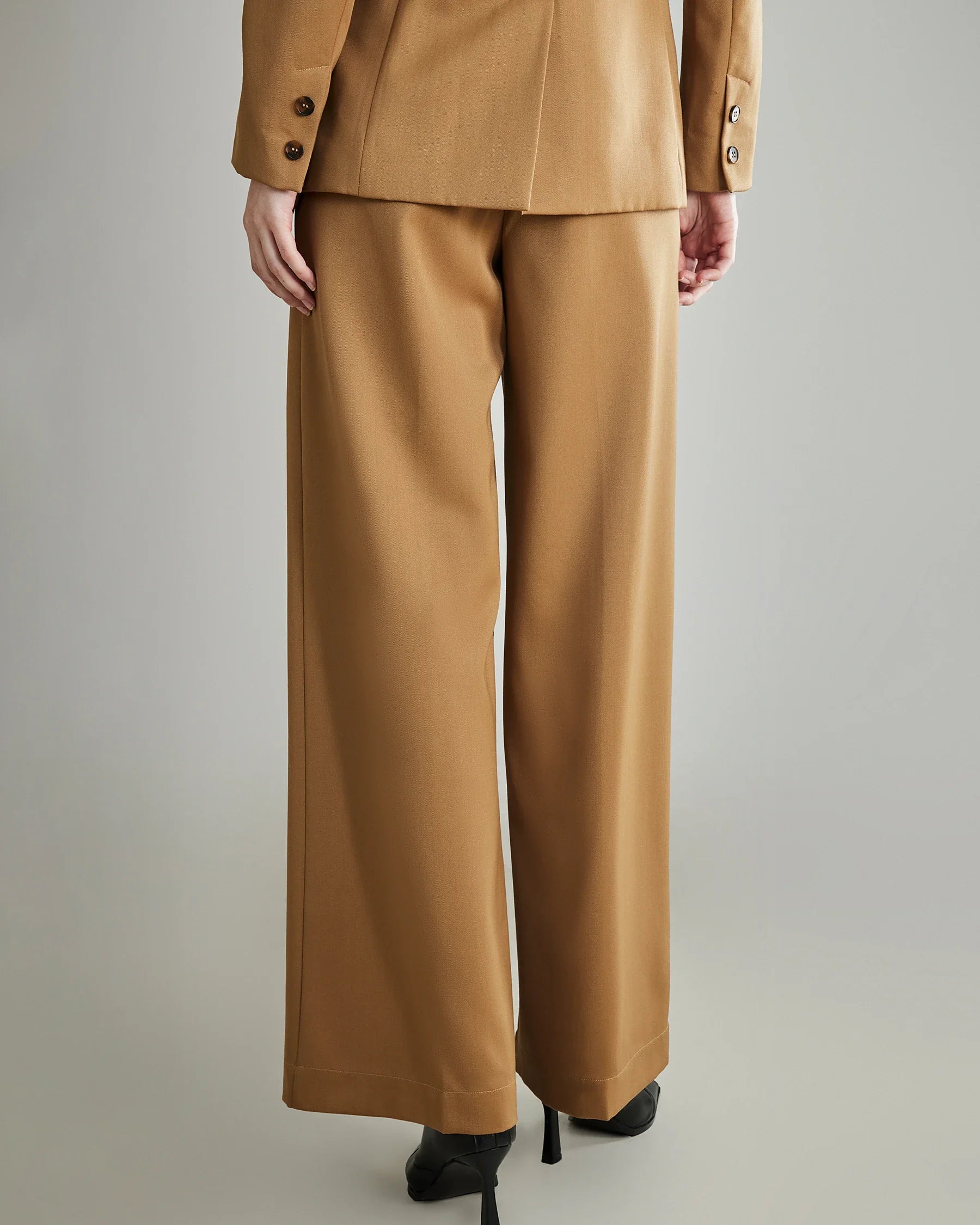 Women's Pleated Wool Wide Leg Pants, Camel
