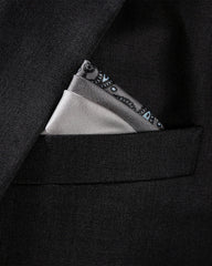 Dark Gray Patched And Printed Pocket Handkerchief - DAISYSILK UK