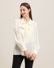 Pure Silk Bow Tie Blouse For Women