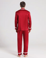 Silk Pajamas Sleepwear Set for Men, Burgundy