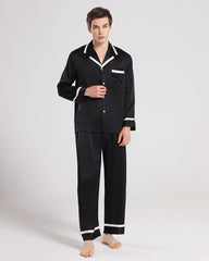 Silk Pajamas Sleepwear Set for Men, Black