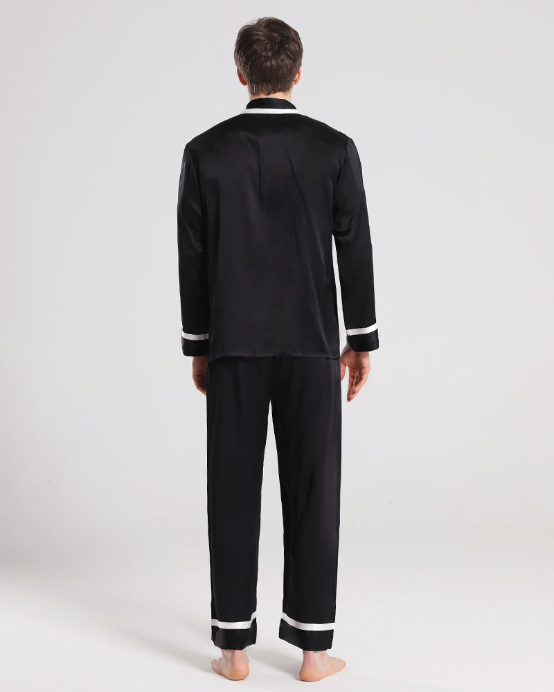 Silk Pajamas Sleepwear Set for Men, Black