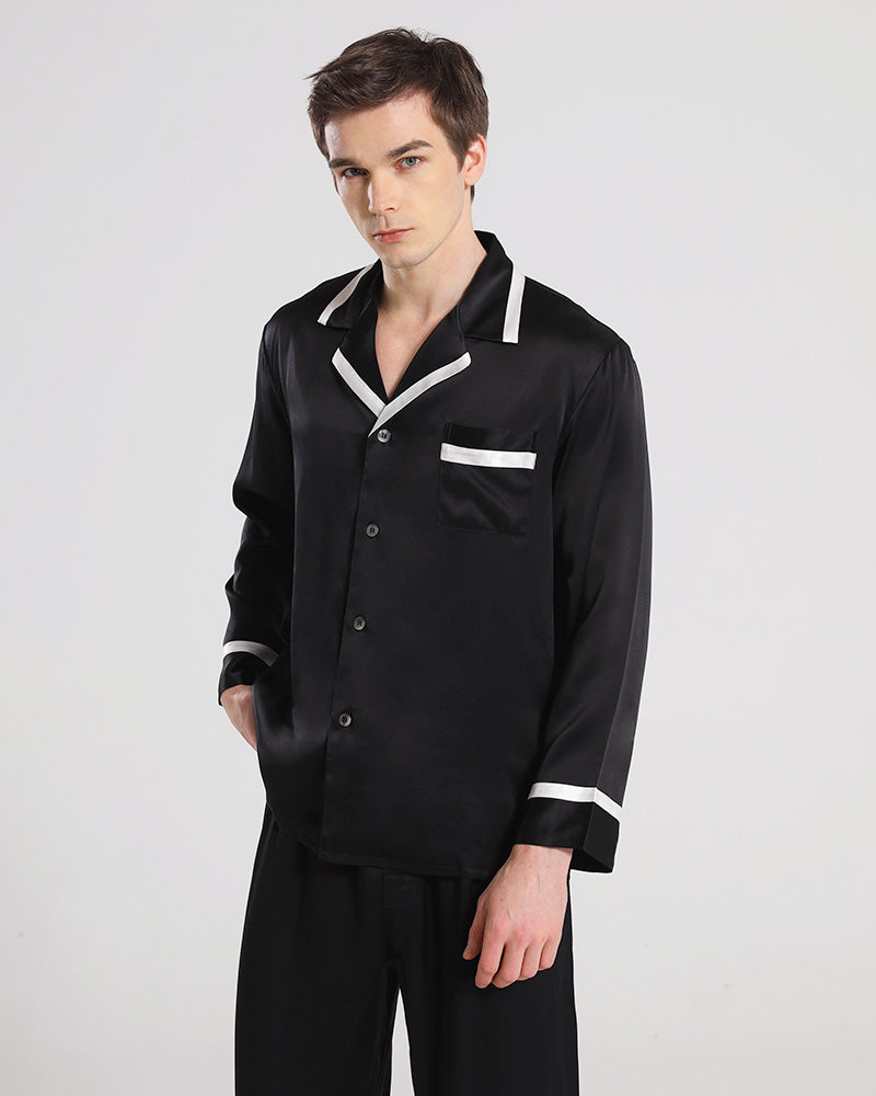 Silk Pajamas Sleepwear Set for Men, Black