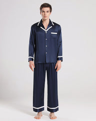 Silk Pajamas Sleepwear Set for Men, Navy