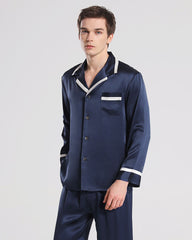 Silk Pajamas Sleepwear Set for Men, Navy