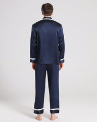 Silk Pajamas Sleepwear Set for Men, Navy