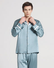 Men Silk Pajamas Sleepwear Set, Haze Blue