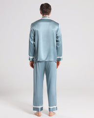 Men Silk Pajamas Sleepwear Set, Haze Blue
