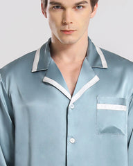 Men Silk Pajamas Sleepwear Set, Haze Blue