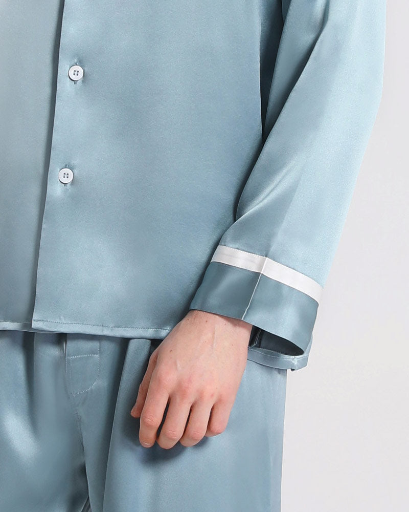 Men Silk Pajamas Sleepwear Set, Haze Blue