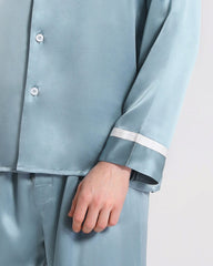 Men Silk Pajamas Sleepwear Set, Haze Blue