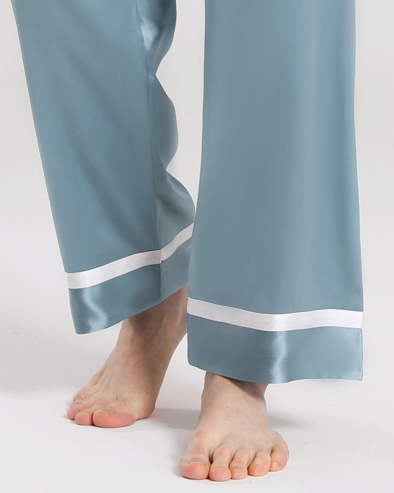 Men Silk Pajamas Sleepwear Set, Haze Blue