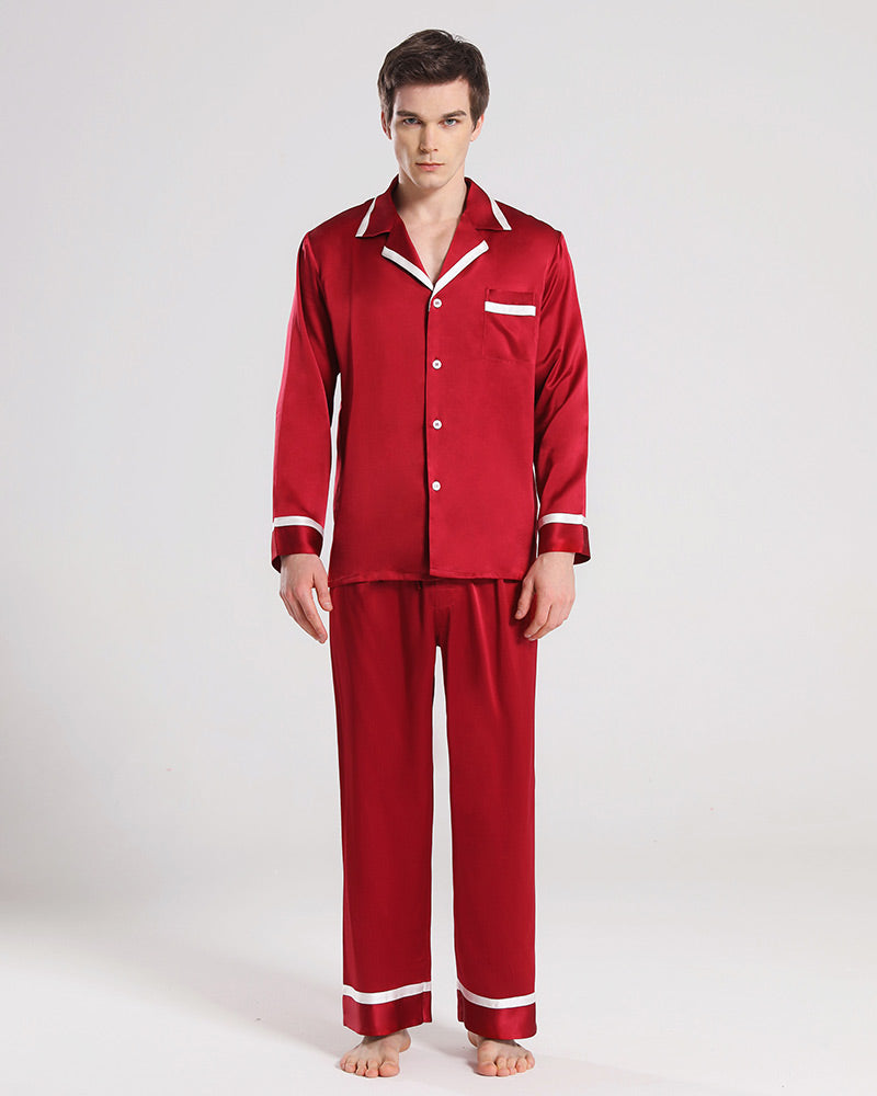 Silk Pajamas Sleepwear Set for Men, Burgundy