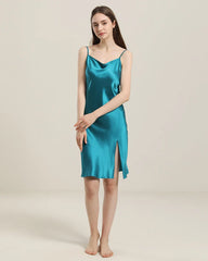 Backless Silk Slip Dress with Cowl Neck