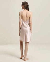 Backless Silk Slip Dress with Cowl Neck
