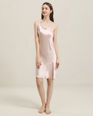 Backless Silk Slip Dress with Cowl Neck
