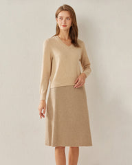 Basic V-Neck Cashmere Sweater, Beige