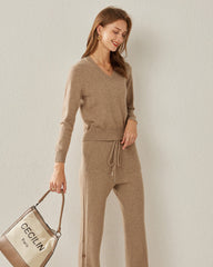 Basic V-Neck Cashmere Sweater, Khaki