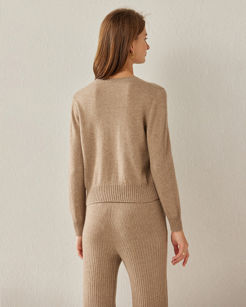 Basic V-Neck Cashmere Sweater, Khaki