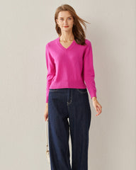 Basic V-Neck Cashmere Sweater, Pink
