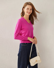 Basic V-Neck Cashmere Sweater, Pink