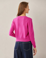Basic V-Neck Cashmere Sweater, Pink