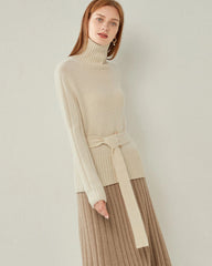 Belted Jumper Cashmere Sweater, Cream