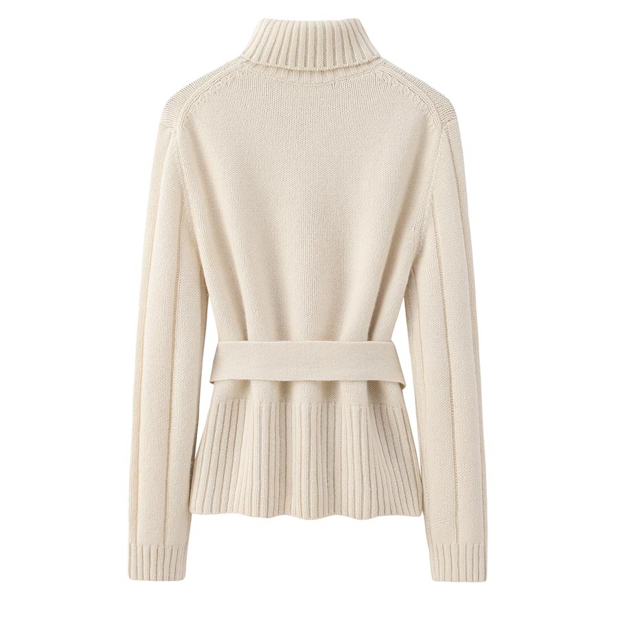 Belted Jumper Cashmere Sweater, Cream