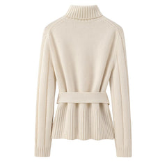 Belted Jumper Cashmere Sweater, Cream