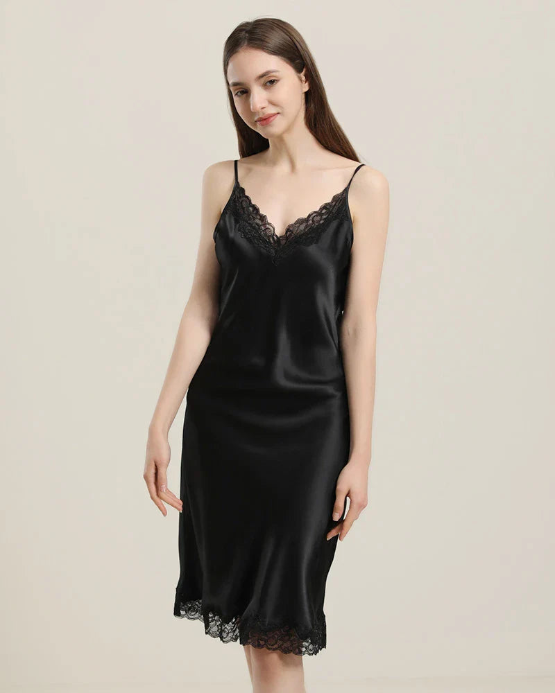 Silk Nightgown with Delicate Lace Details - DAISYSILK UK